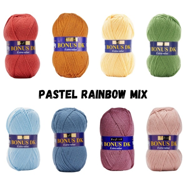 Pastel Rainbow Pack Hayfield Bonus DK Yarn Sirdar 100g - 8 Ball Bundle